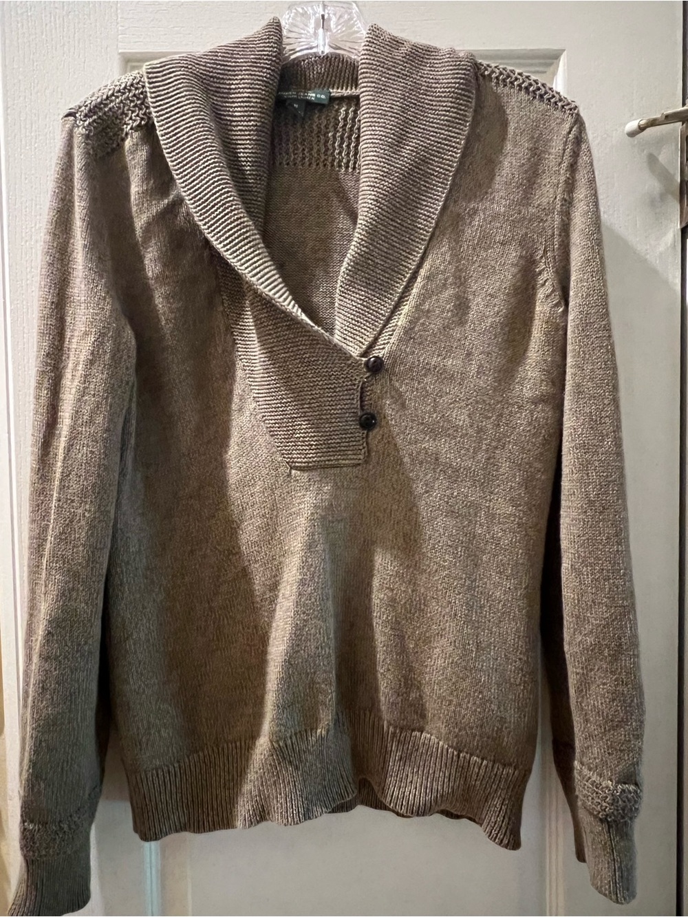 LRL Ralph Lauren green label shawl neck sweater, medium, olive green